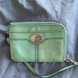 Fossil Mint Green Leather Wristlet